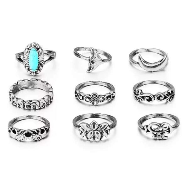5 for $25 Set of 9 Silver Tone Midi Knuckle Rings - Picture 6 of 8